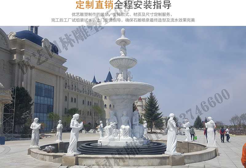 大理石景觀噴泉安裝，如何安裝大型景觀噴泉，定制石雕噴泉工廠